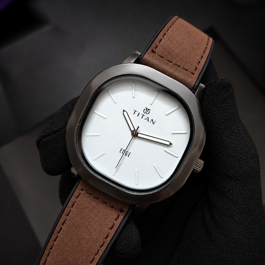Titan Edge Minimalist Quartz Watch – Chocolate Brown / White