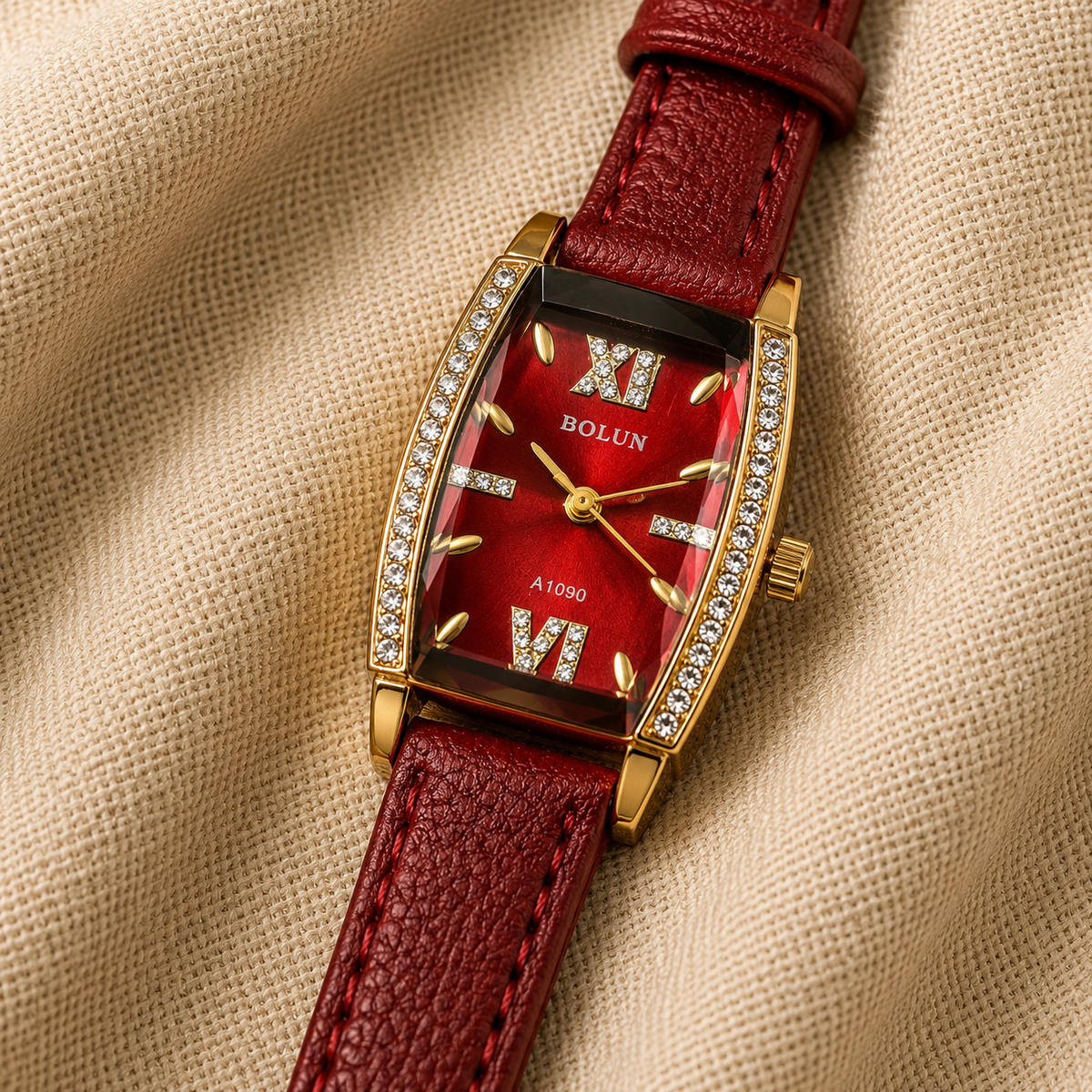 Bolun Rectangular Luxury Quartz Women's Watch – Red