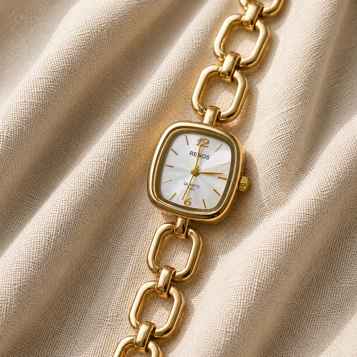 Renos Quartz Chain Watch – White