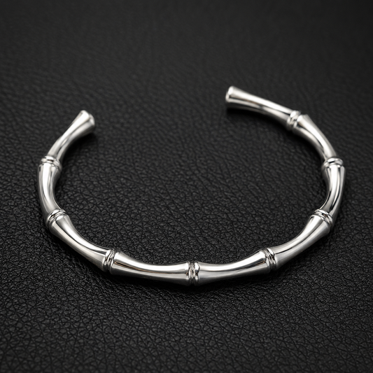 Bamboo Twist Cuff Bracelet – Silver