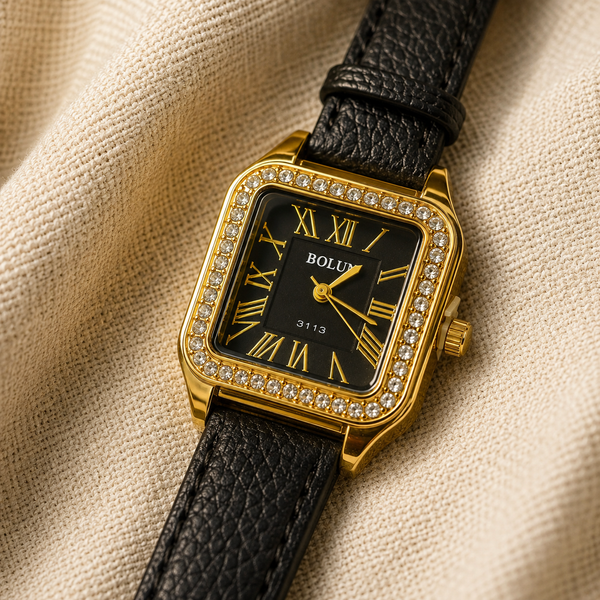 Bolun Diamond-Studded Roman Watch – Black