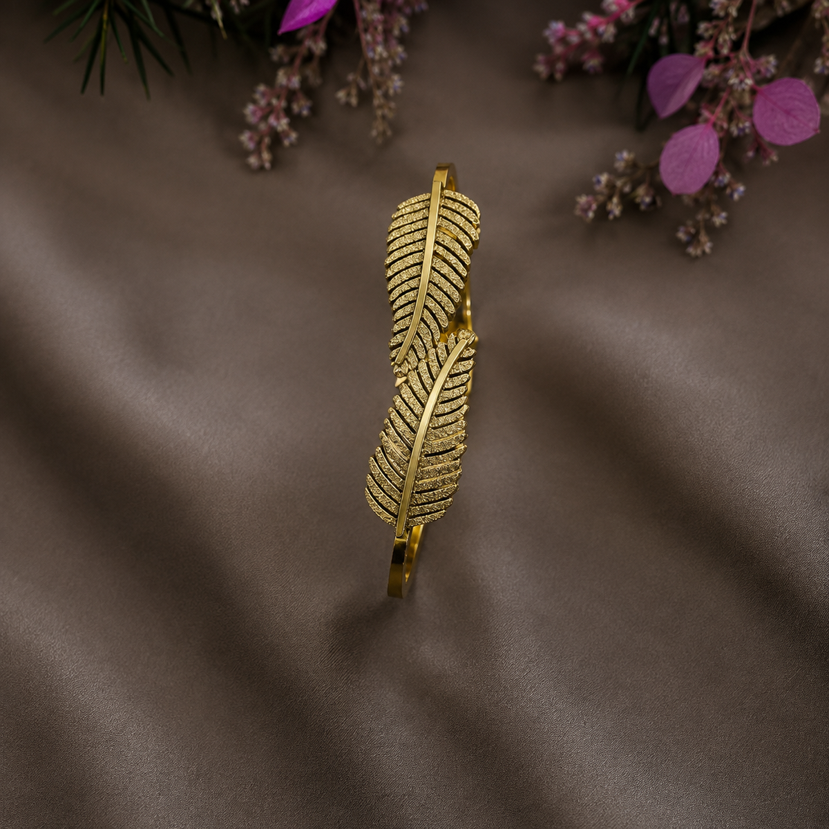 Golden Feather Cuff Bracelet
