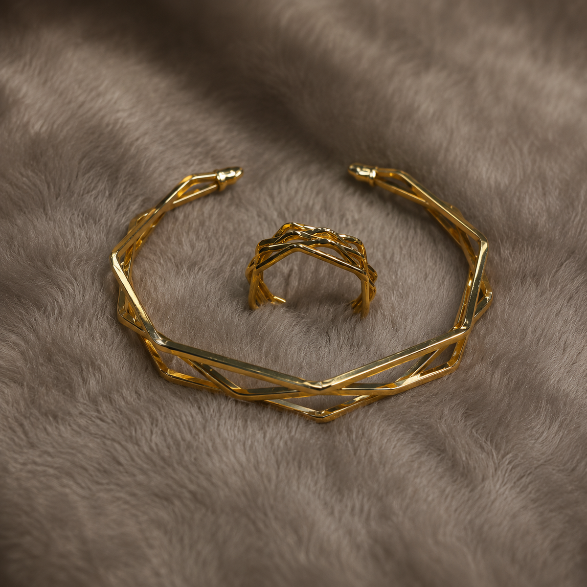 Golden Geometric Twist Cuff Bracelet