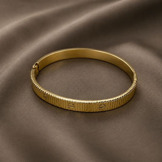 Golden Ribbed Screw Detail Bangle