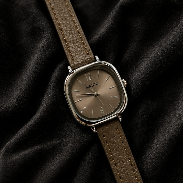 Naidu Minimalist Rounded-Square Watch – Beige