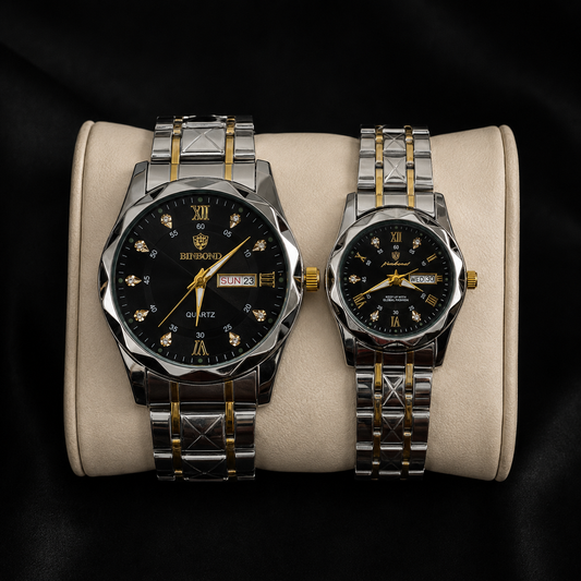 Binbond 2521 Facet Silver Couple Watch Set