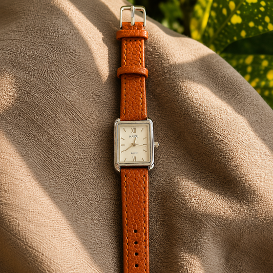 Naidu Chic Rectangular Quartz Wristwatch – Tan