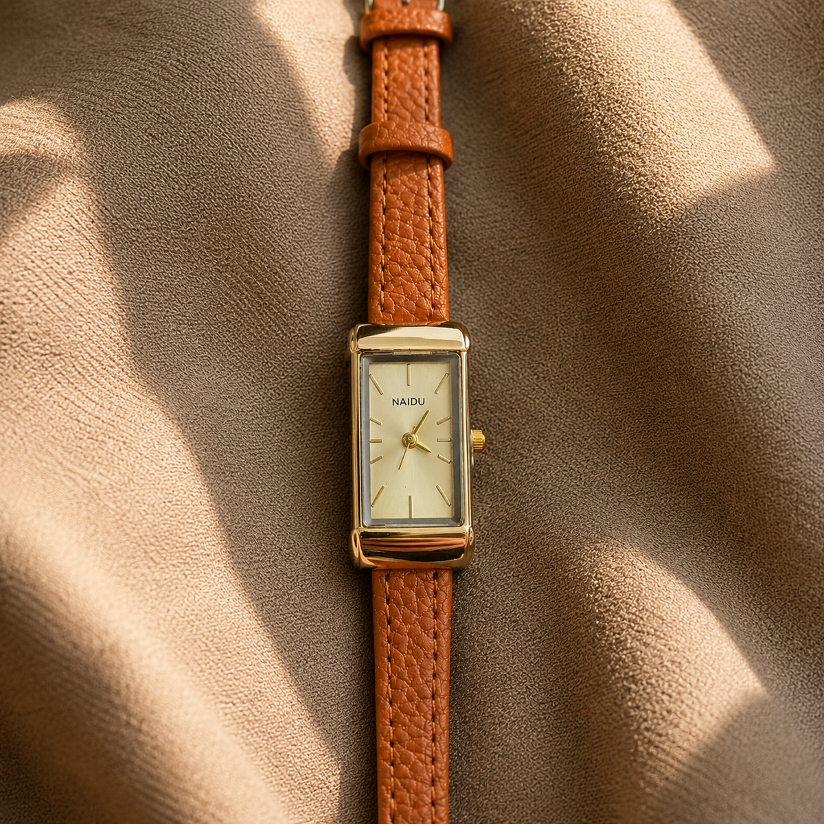 Naidu Retro Rectangular Watch – Tan