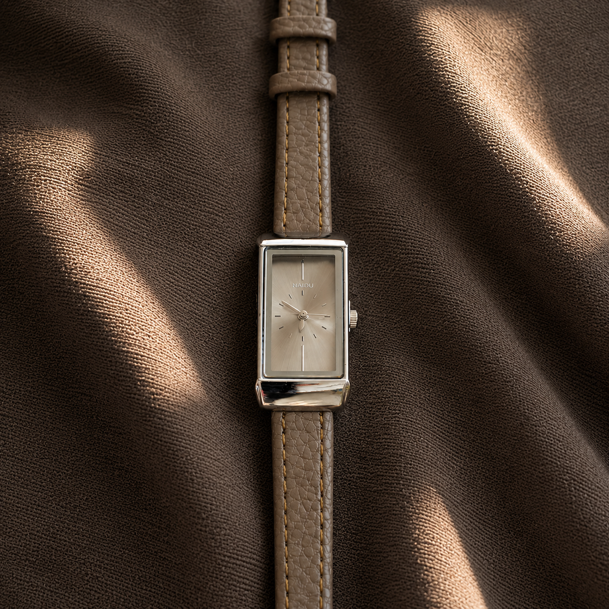 Naidu Classic Slim Rectangular Watch – Beige