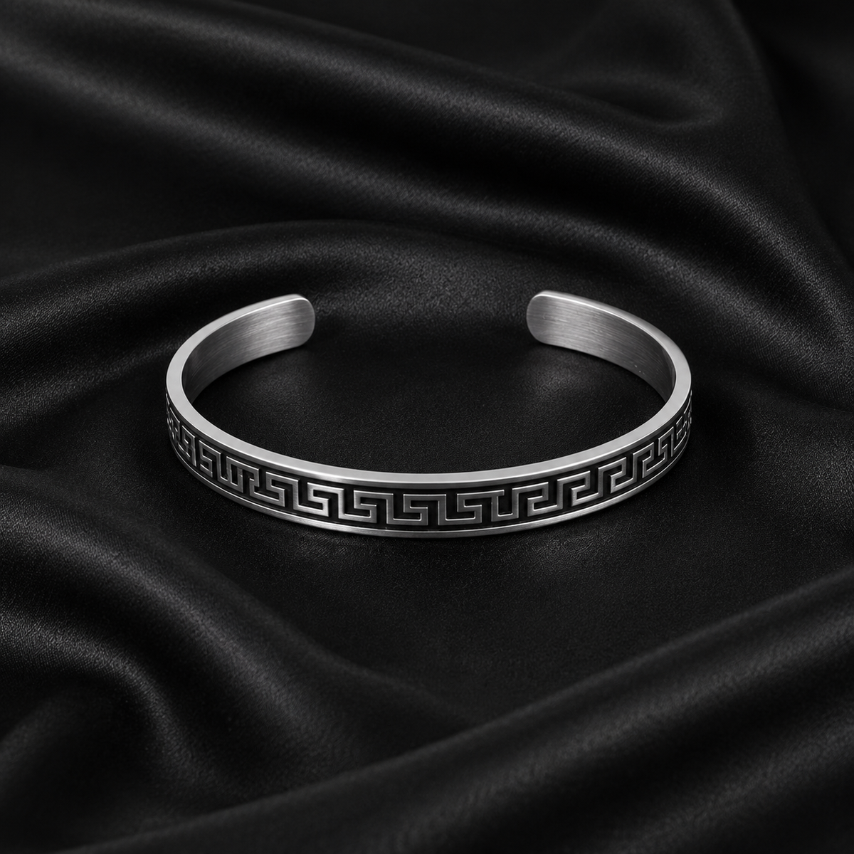 Greek Key Cuff Bracelet – Silver