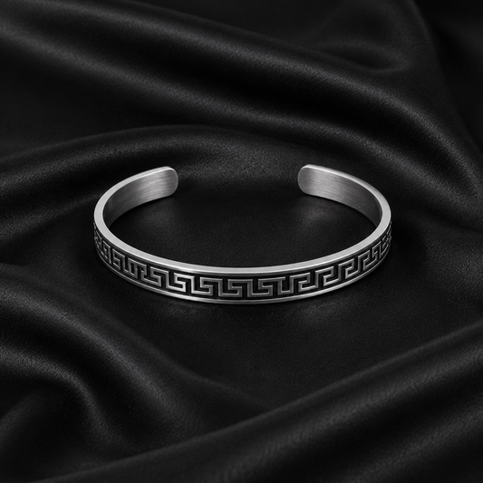 Greek Key Cuff Bracelet – Silver