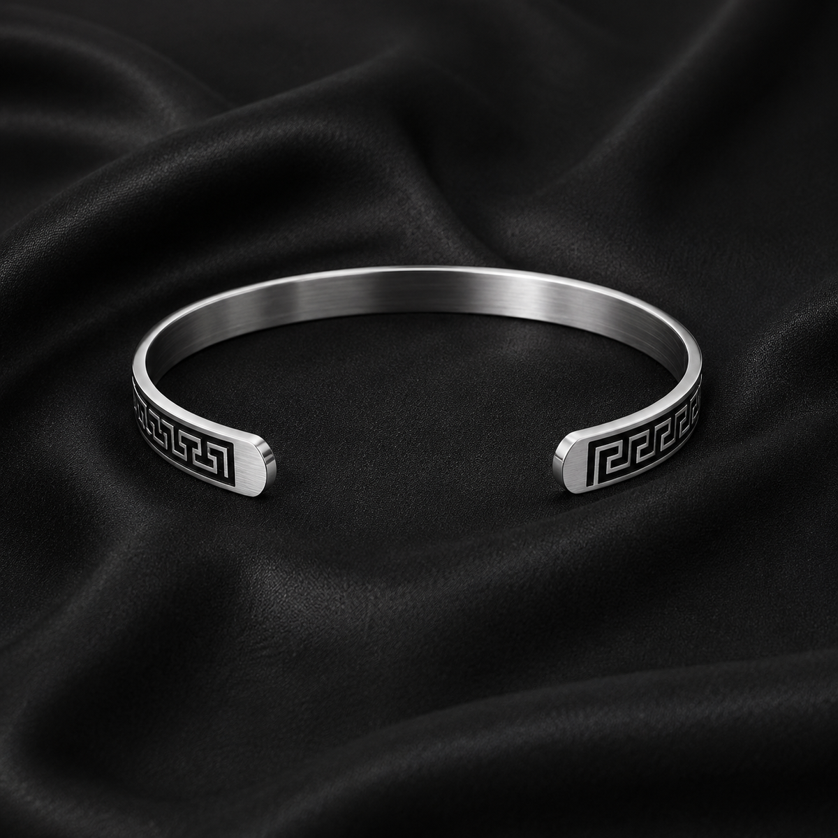 Greek Key Cuff Bracelet – Silver