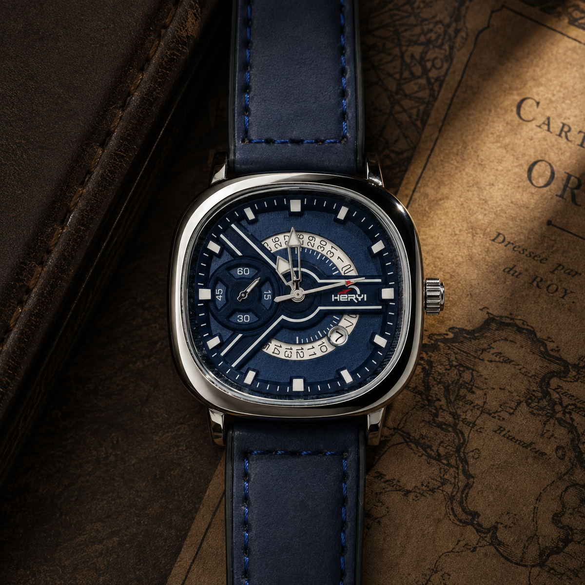 Heryi Men's Square Dial Watch – Navy Blue
