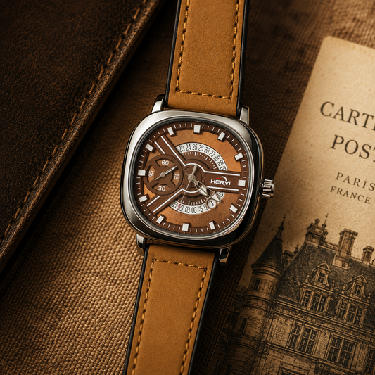 Heryi Men's Square Dial Watch – Brown