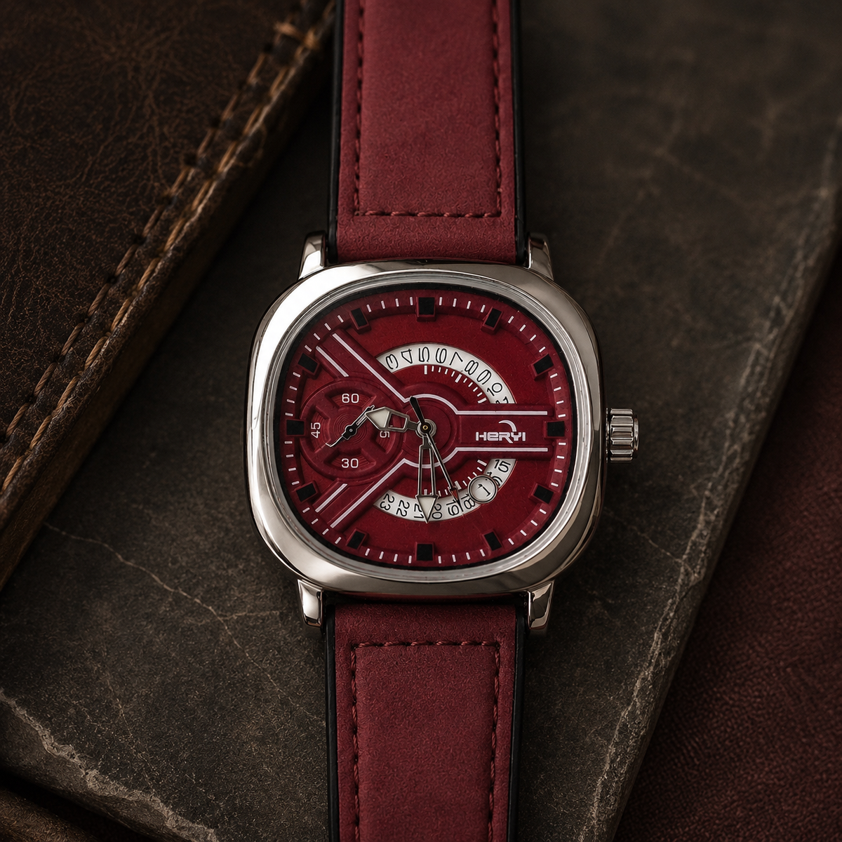 Heryi Men's Square Dial Watch – Burgundy