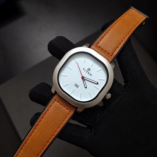 Titan Edge Minimalist Quartz Watch – Tan Brown / White