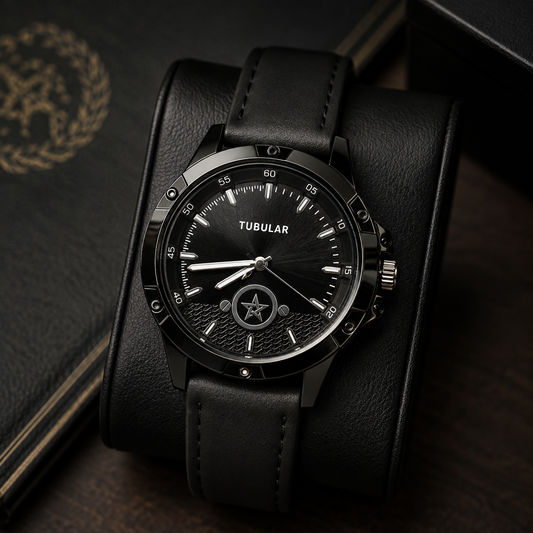 Tubular Men's Quartz Leather Watch – Black