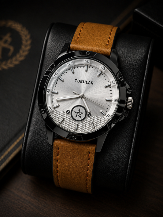 Tubular Men's Quartz Leather Watch – Brown
