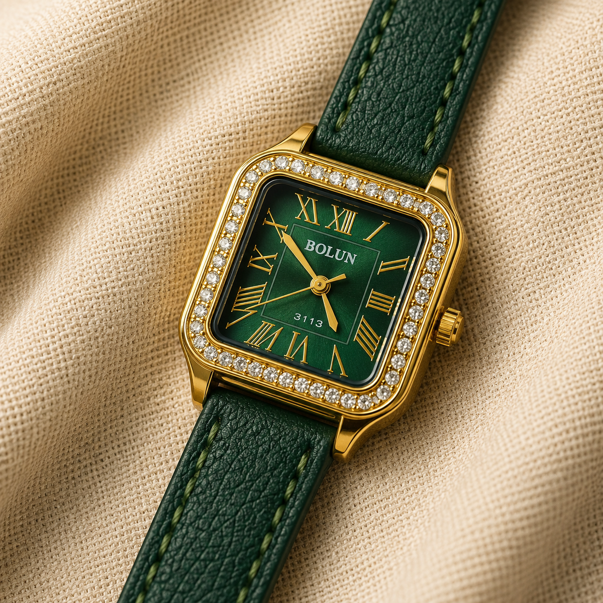 Bolun Diamond-Studded Roman Watch – Green