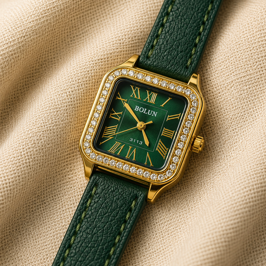 Bolun Diamond-Studded Roman Watch – Green