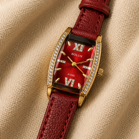Bolun Rectangular Luxury Quartz Women's Watch – Red