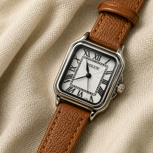 Bolun Vintage-Style Square Quartz Watch – Brown