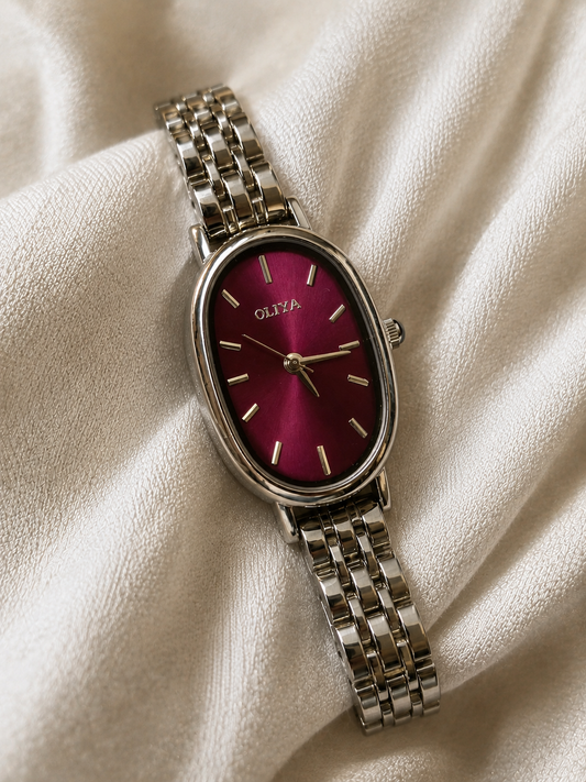 Oliya Women's Quartz Oval Watch – Burgundy